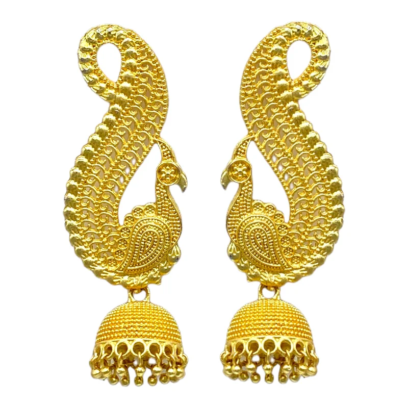 Long drop earrings for women -Gold Peacock Studded Stylish Earrings with Zumkha