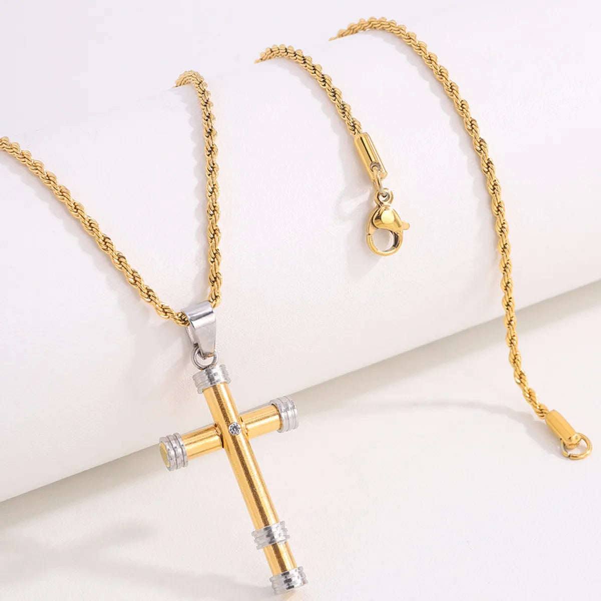 Diamond Cylindrical Cross Necklace