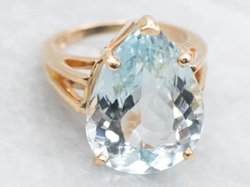 Vintage rings for women -Teardrop Natural Blue Topaz Cocktail Ring