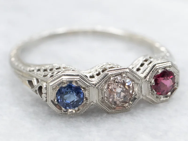 Elegant diamond rings for women -Art Deco Sapphire Old Mine Cut Diamond and Rhodolite Garnet Ring