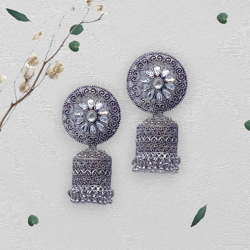 Gemstone earrings for women -Pipe Shape Oxidised Zumkha Earrings