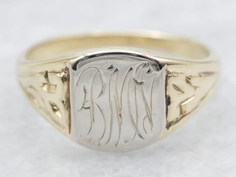 Simple gold rings for women -Two Tone "BMN" Engraved Monogram Signet Ring