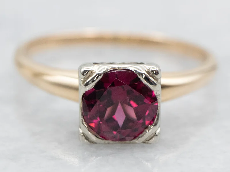 Dainty rings for women -1950's Rhodolite Garnet Solitaire Ring