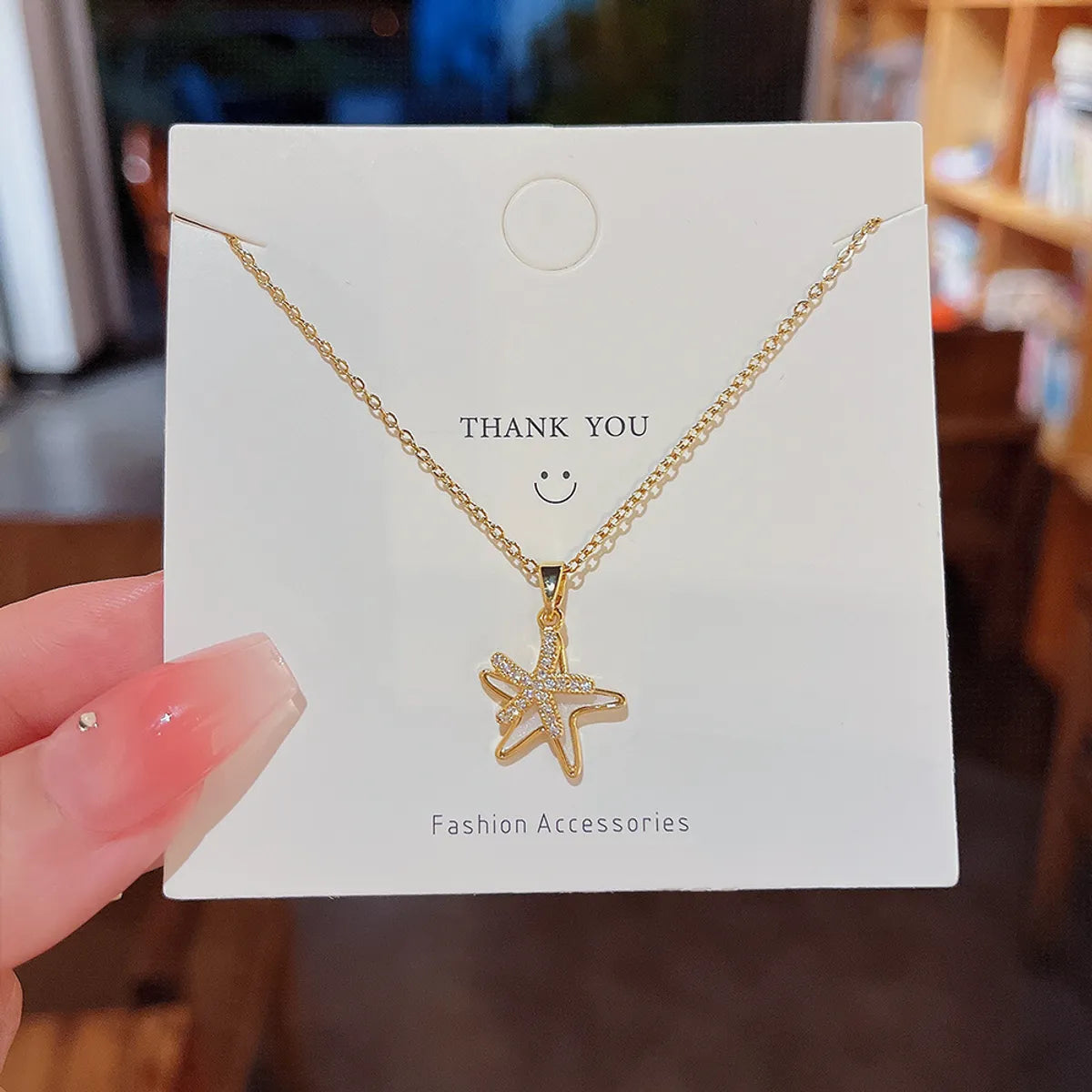 Luxury sapphire necklaces for women -Simple Style Starfish Titanium Steel Plating Inlay Artificial Gemstones Gold Plated Necklace