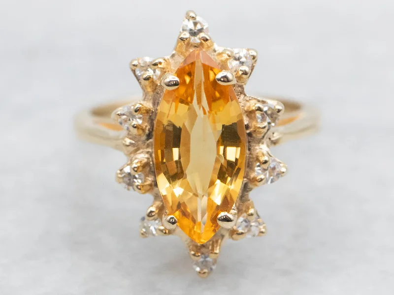 Infinity rings for women -Marquise-Cut Citrine and Diamond Vintage Halo Ring