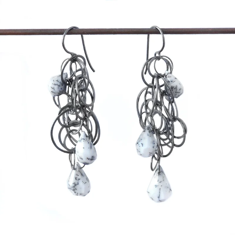 Custom earrings for women -Dendritic Opal Tangle Earrings