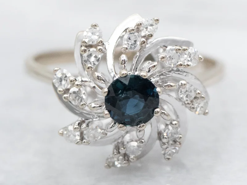 Sapphire engagement rings for women -Modern Sapphire and Diamond Pinwheel Ring