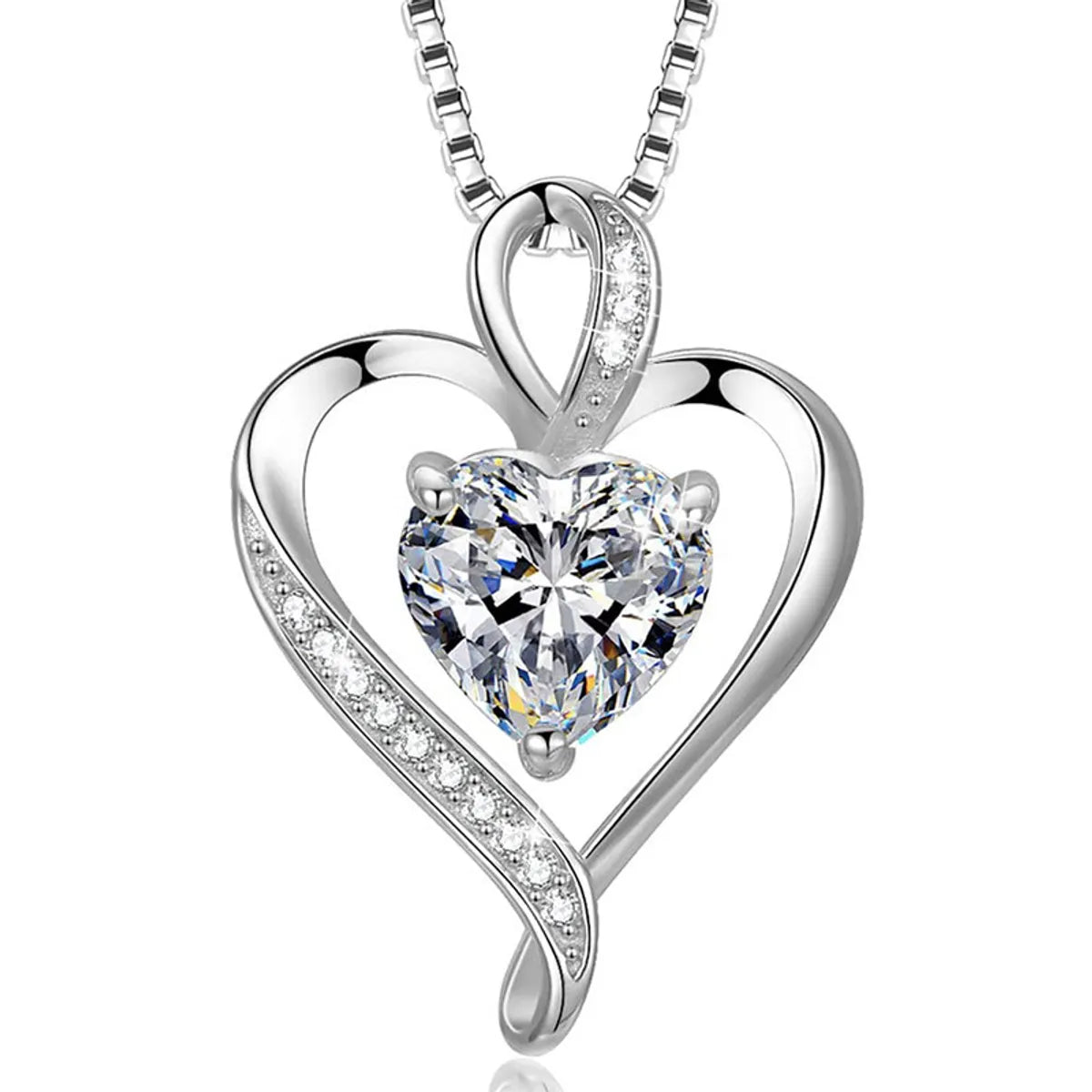 Antique necklaces for women -Simple Style Heart Shape Sterling Silver Inlay Zircon Charms Pendant Necklace