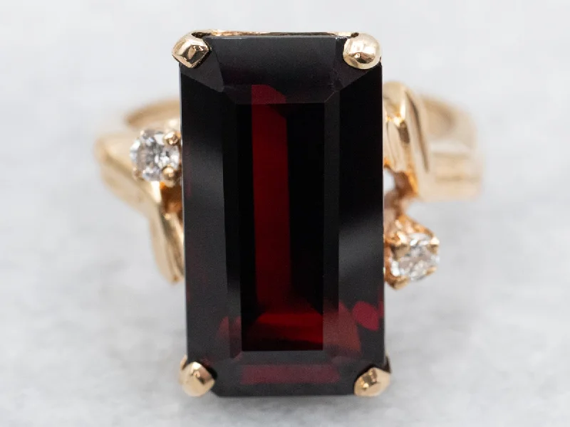 Engraved rings for women -Elongated Garnet Bypass Ring with Diamond Accents