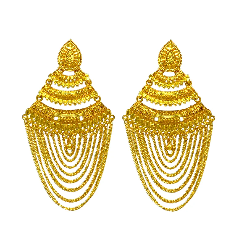 Crystal earrings for women -Gold big Dangler Earrings with gold chain Tassel