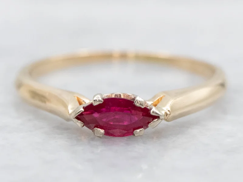 Personalized name rings for women -Yellow Gold East to West Ruby Solitaire Ring