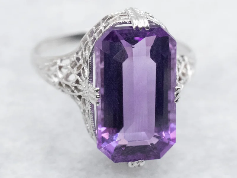 Rose gold engagement rings for women -Art Deco Amethyst Solitaire Ring