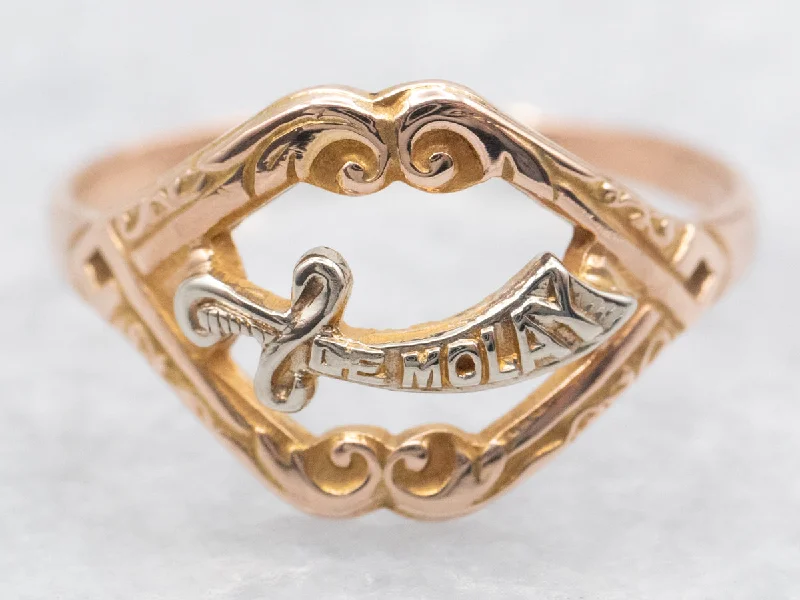 Stylish rings for women -Vintage Two Tone "DE MOLAY" Ornate Sword Ring