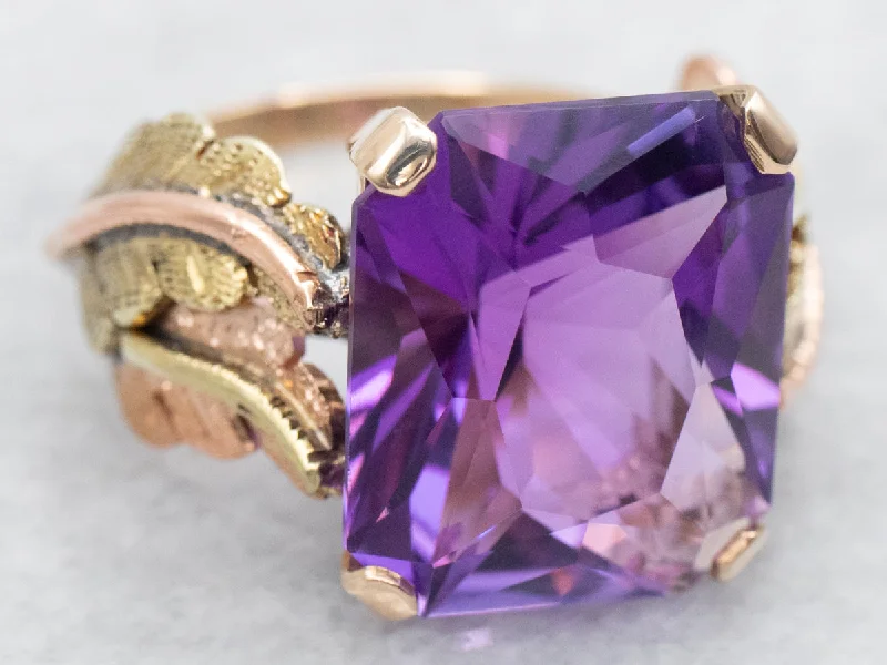 Solitaire rings for women -Botanical Amethyst Solitaire Cocktail Ring