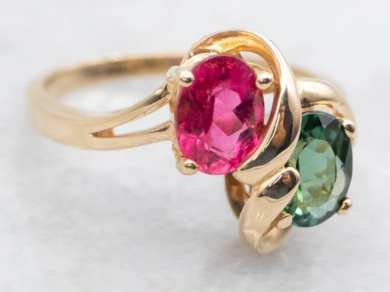 Luxury wedding rings for women -Pink and Green Tourmaline Bypass Ring