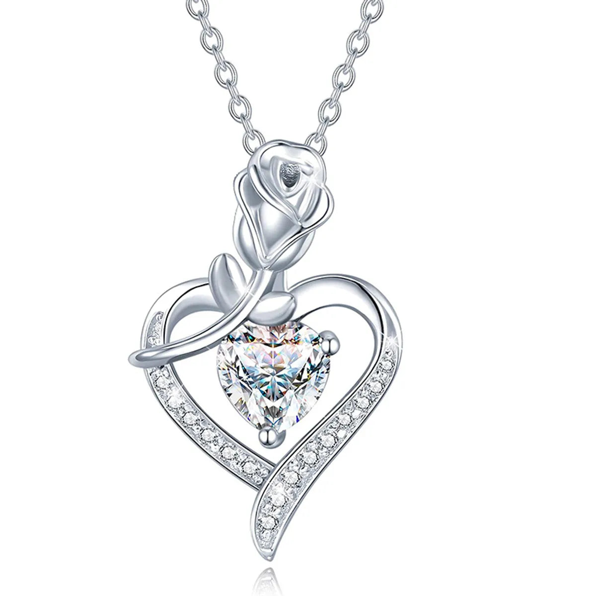 Wedding necklaces for women -Sterling Silver IG Style Elegant Heart Shape Rose Plating Pendant Necklace