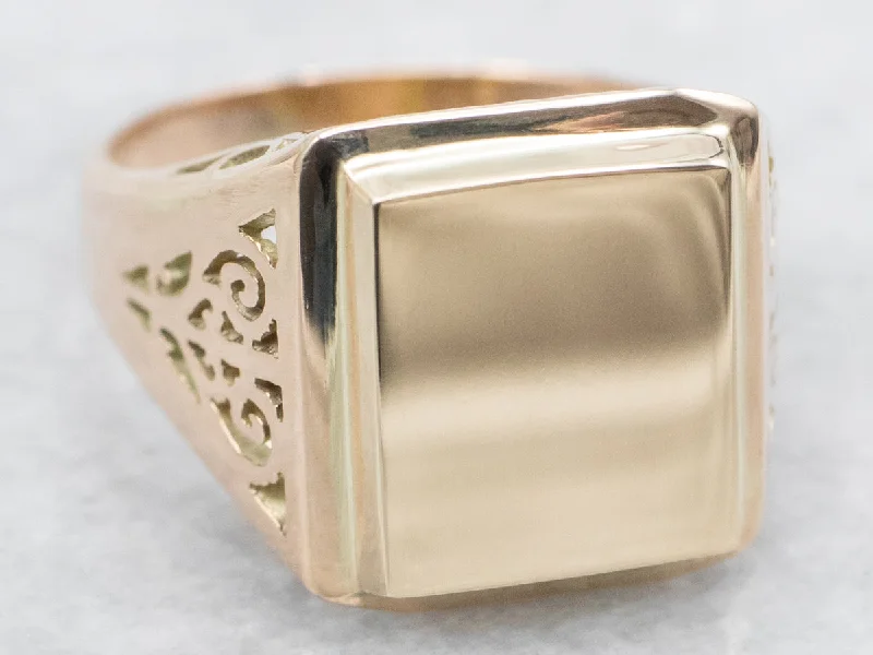 Organic design rings for women -Decorative Gold Signet Ring