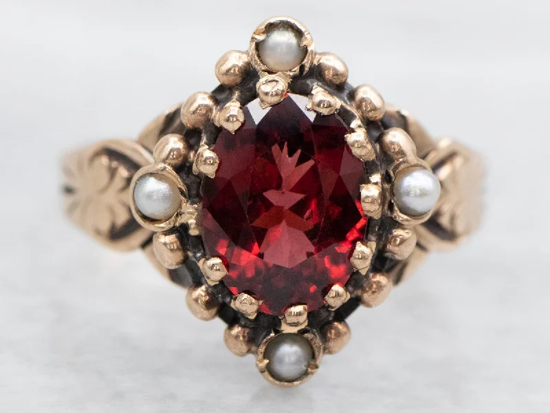 Diamond rings for women -Antique Birmingham Garnet and Seed Pearl Ring