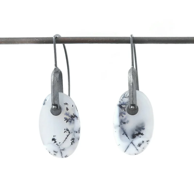 Elegant silver earrings for women -Dendritic Opal Bridle Bit Earrings