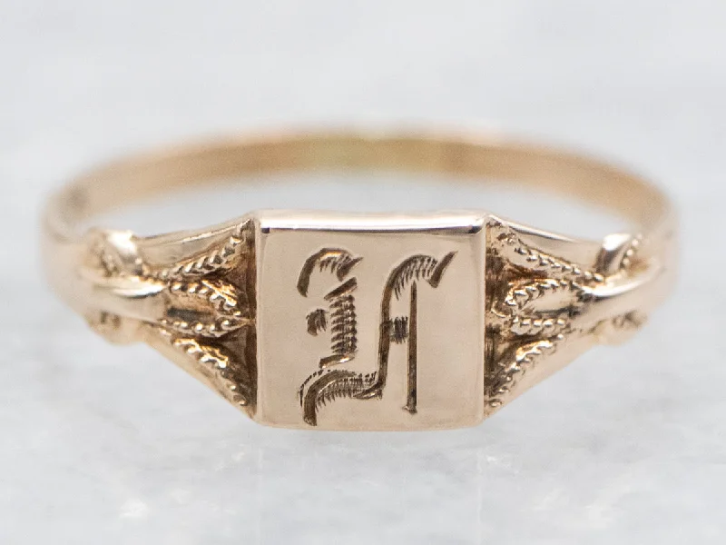 Heart-shaped diamond rings for women -Gold "LA" Engraved Signet Ring