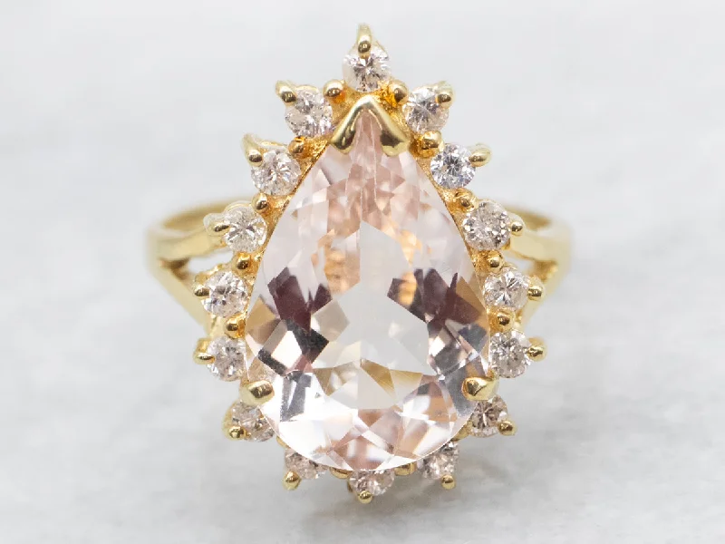 Adjustable rings for women -Modern Morganite and Diamond Halo Ring