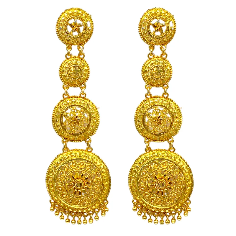 Gold earrings for women -Triple Layerd Circular Design Gold Earrings