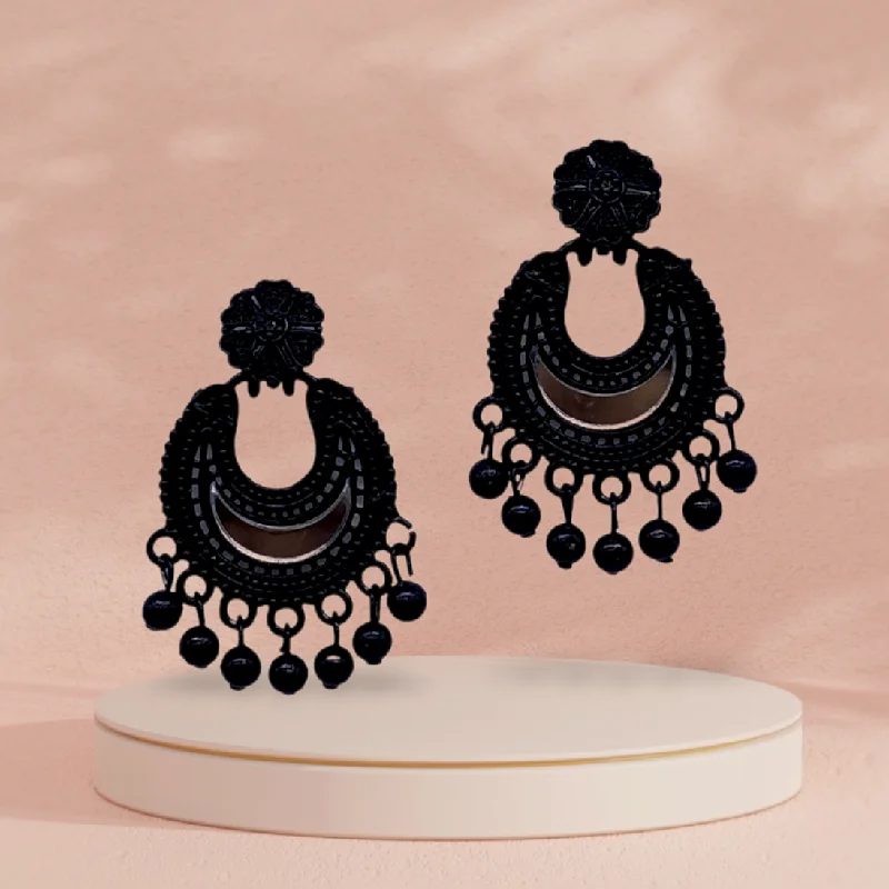 Floral earrings for women -Black Chandbali  Earrings with Glass work