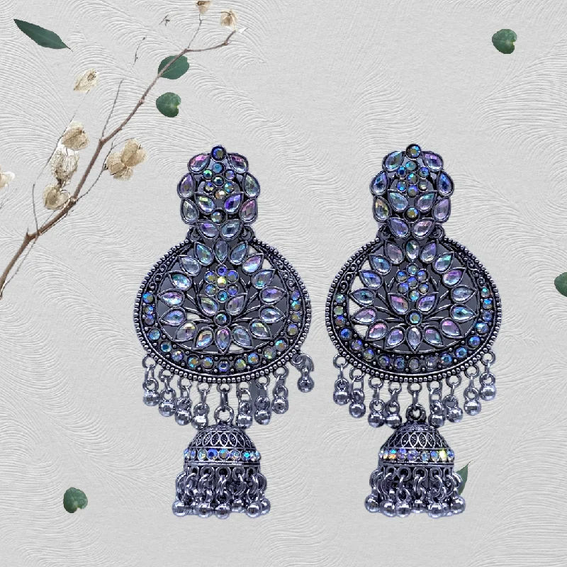 Antique earrings for women -Circular Oxidised Earrings  with Mirror Studded