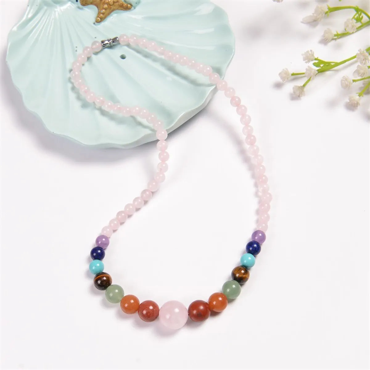 Luxury diamond necklaces for women -Ethnic Style Round Natural Stone Beaded Necklace