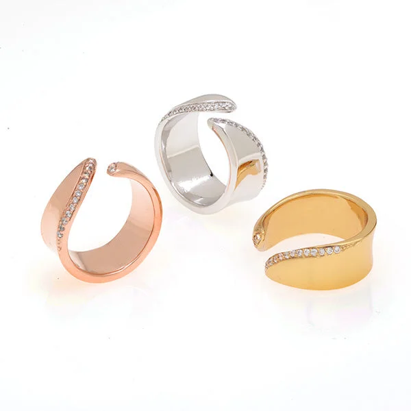 Large gemstone rings for women -Solid Wave Ring