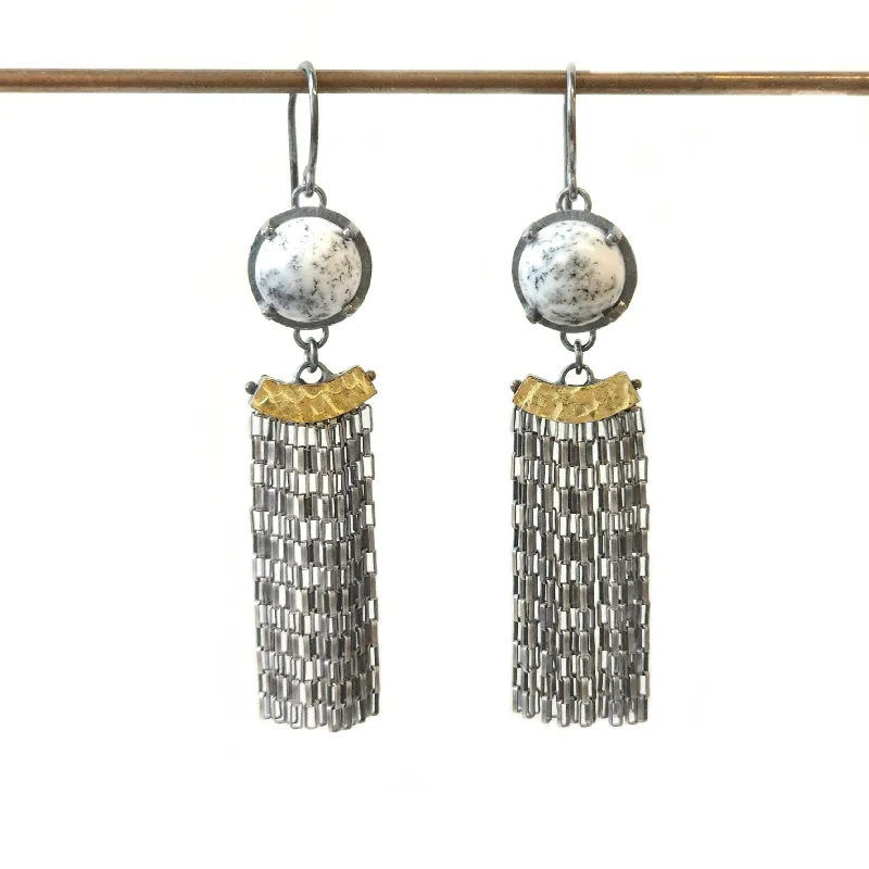 Gold earrings for women -Dendritic Opal Fringe Earrings - 2