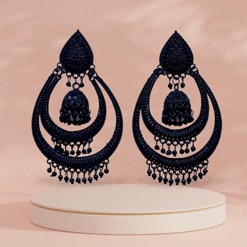 Modern dangle earrings for women -Black Earrings with twice layer chandbali filled with Zumkha