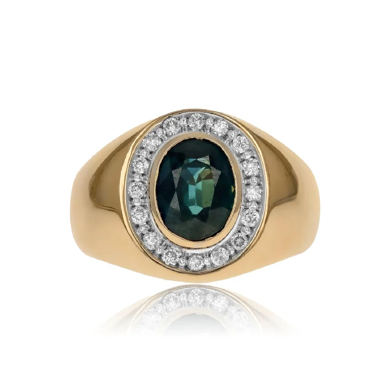 Gemstone rings for women -Men's Sapphire Ring With A Diamond Halo