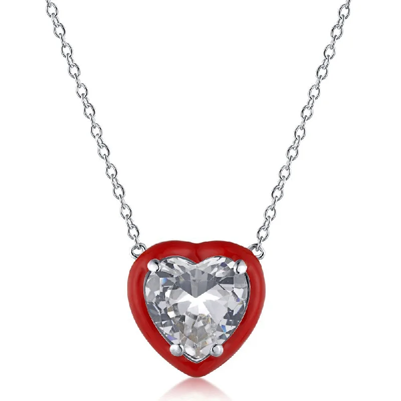 White Gold Color Red Heart Dy190133