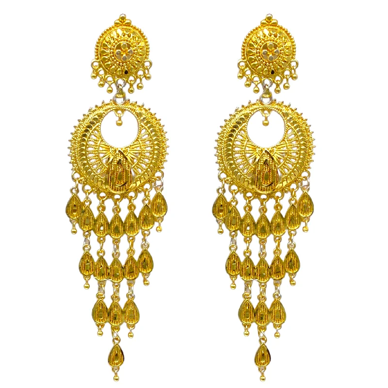 Personalized gemstone earrings for women -Chandbali With hanging  teardrop shape tassel Gold Earrings