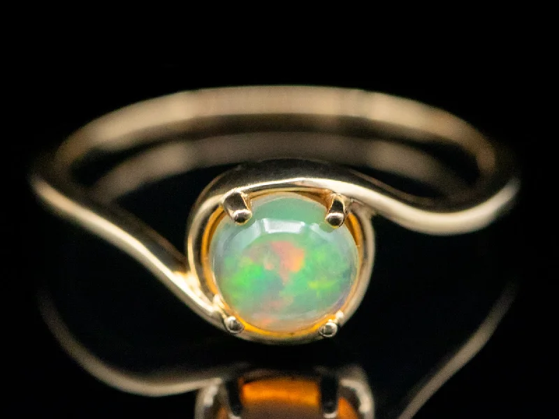 Chunky rings for women -Vintage Yellow Gold Opal Solitaire Bypass Ring