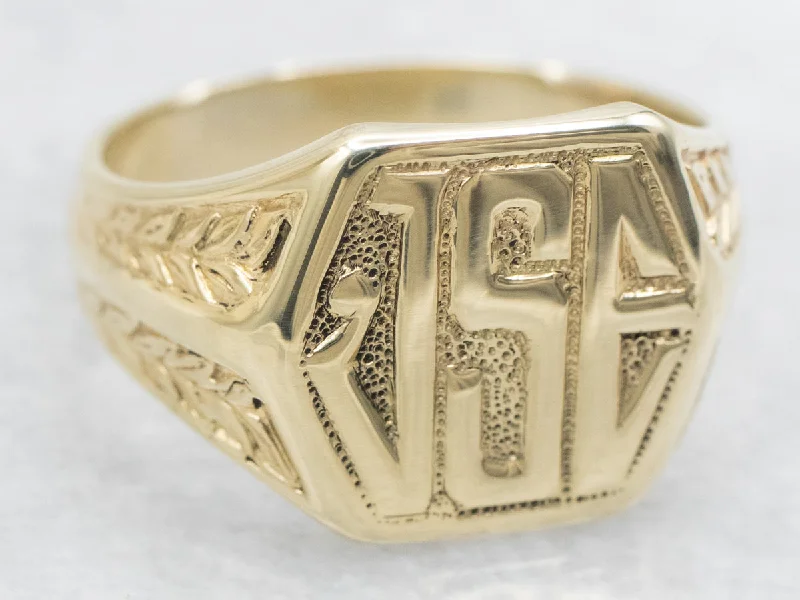 Stackable rings for women -Antique Green Gold "JSE" Monogrammed Men's Signet Ring