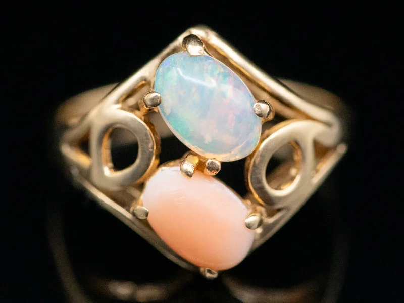 Designer rings for women -Vintage Sweet Opal and Coral Ring