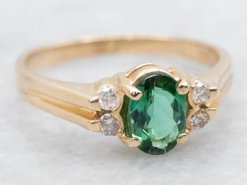 Heart-shaped rings for women -Oval Cut Green Tourmaline Ring with Diamond Accents