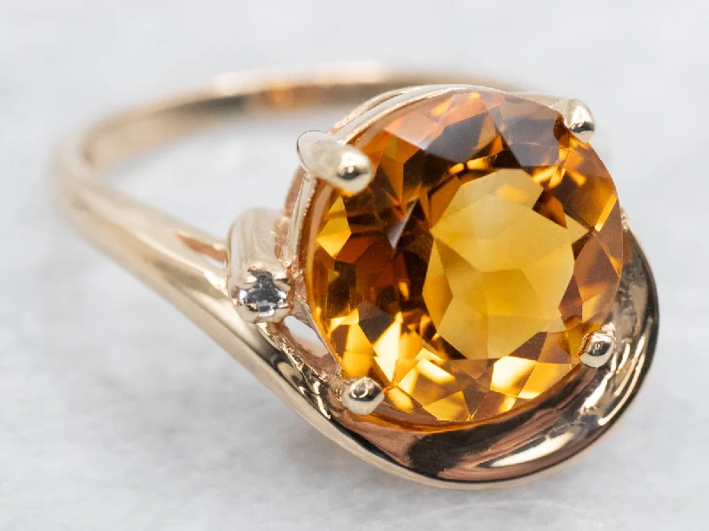 Rose gold rings for women -Citrine and Diamond Bypass Ring