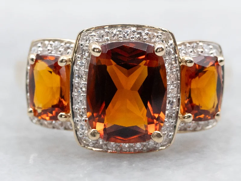 Modern engagement rings for women -Modern Citrine Gemstone Ring with Diamond Halo