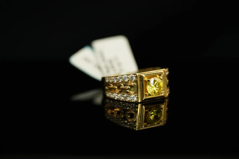 White gold rings for women -10k Rectangular with Yellow Crystal Inside Ring