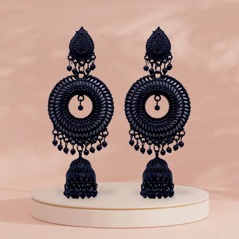 Simple silver earrings for women -All Black Earrings with Circular Design and Zumkhi