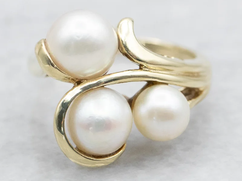 Two-tone rings for women -Vintage Pearl and Gold Cluster Ring