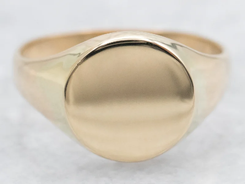 Ethereal rings for women -Yellow Gold Plain Signet Ring with Round Top