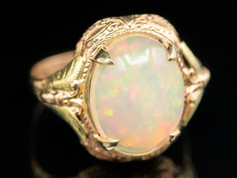 Antique engagement rings for women -Ornate Art Nouveau Butterfly Opal Ring