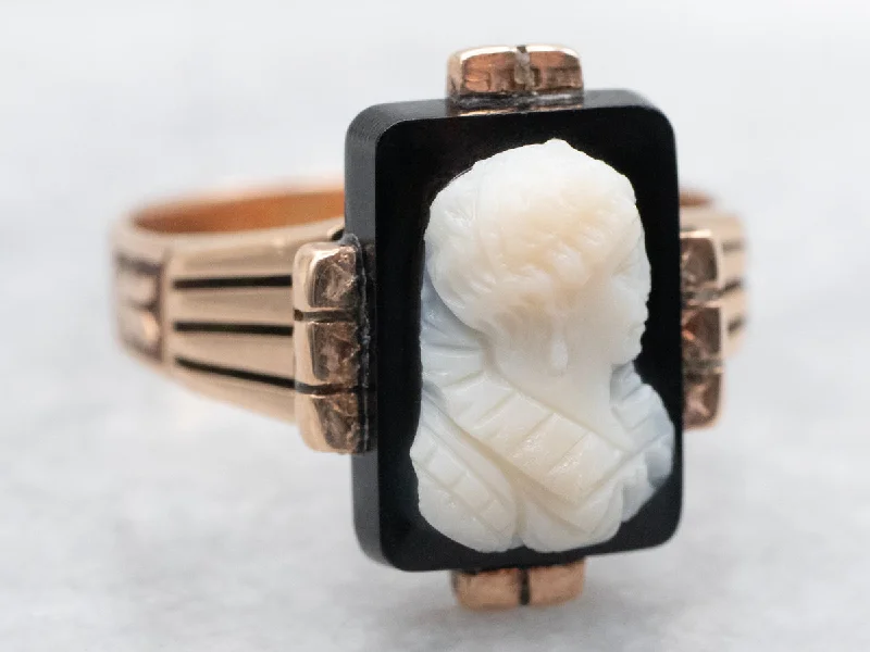 Luxury diamond rings for women -Black Onyx Cameo Ring