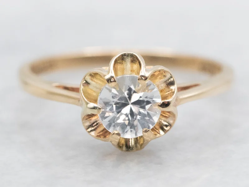 Gold band rings for women -Buttercup Set White Sapphire Solitaire Ring