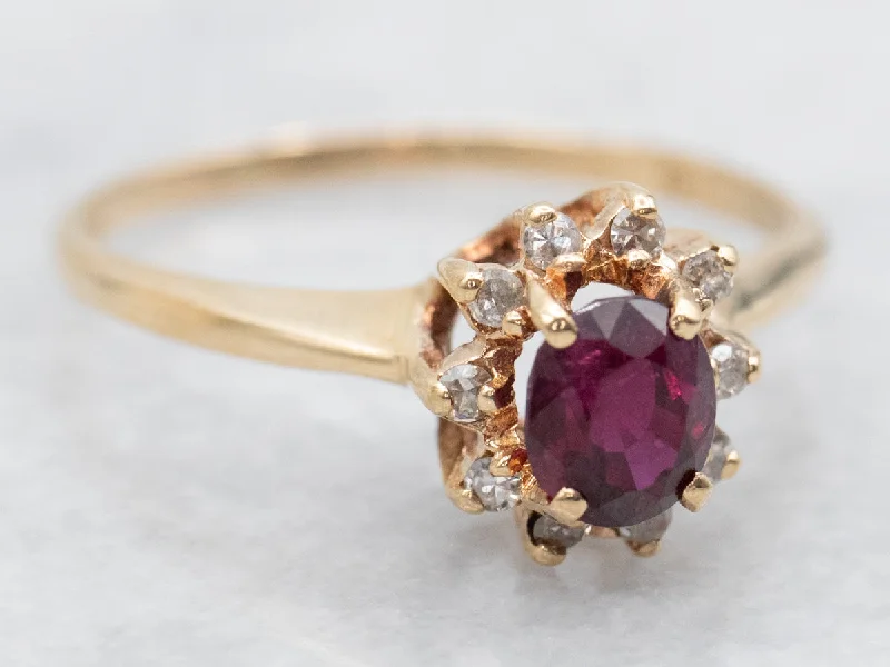 Modern rings for women -Pretty Vintage Ruby and Diamond Halo Ring