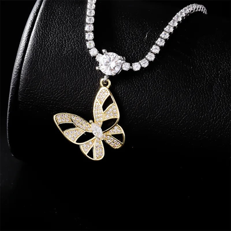 Adjustable gemstone necklaces for women -Wholesale Elegant Luxurious Butterfly Copper Plating Inlay K Gold Plated Rhodium Plated Zircon Pendant Necklace